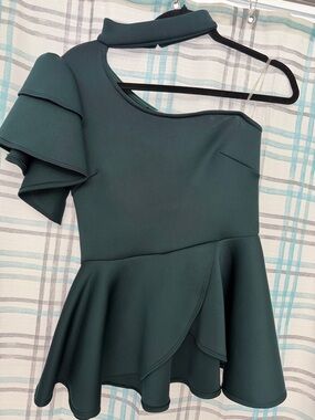 One-Shoulder Ruffle Peplum Dress in Deep Teal